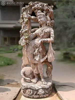 74" Standing Captivating Apsara | Sandstone Statue | Exquisite Handmade Indian Art