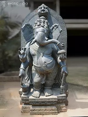 76" Standing Lord Ganesha | Orissa Stone Statue | Exquisite Handmade Indian Art