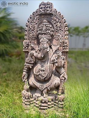 72" Lord Ganesha - Chaturbhuj | Sandstone Statue | Exquisite Handmade Indian Art