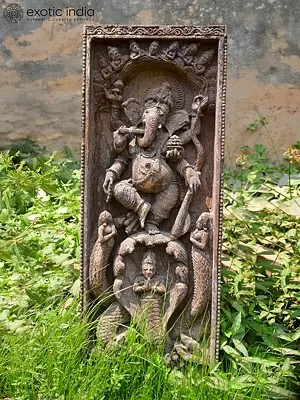 37" Lord Ganesha Standing on Kaliya Nag | Sandstone Statue | Exquisite Handmade Indian Art