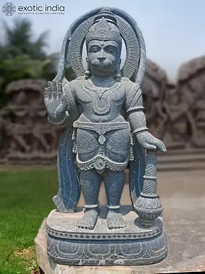 43" Blessing Lord Hanuman | Orissa Stone Statue | Exquisite Handmade Indian Art