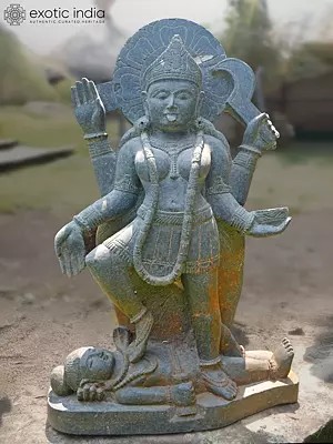 30" Goddess Kali Standing on Lord Shiva | Orissa Stone Statue | Exquisite Handmade Indian Art