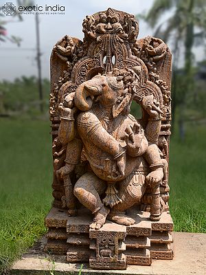 60" Six Armed Lord Ganesha | Sandstone Statue | Exquisite Handmade Indian Art