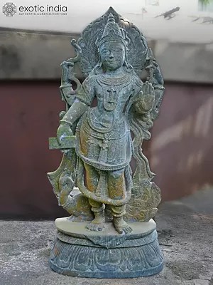 25" Goddess Lakshmi - Goddess of Wealth | Sandstone Statue | Exquisite Handmade Indian Art