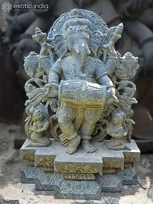 21" Musical Lord Ganesha | Orissa Stone Statue | Exquisite Handmade Indian Art