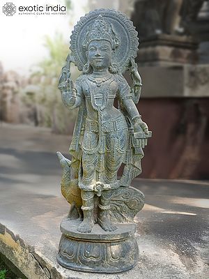 30" Standing Lord Vishnu | Orissa Stone Statue | Exquisite Handmade Indian Art