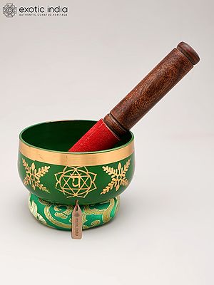 4" Green Heart/Anahata Chakra Tibetan Singing Bowl Set for Meditation, Yoga and Chakra Balancing