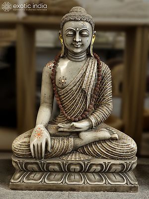 36" Lord Buddha - Bhumisparsha Posture | Marble Statue | Exquisite Indian Art
