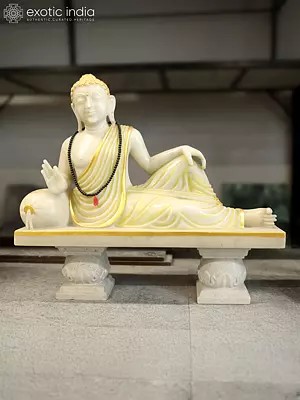 30" Reclining Lord Buddha | Marble Statue | Exquisite Indian Art