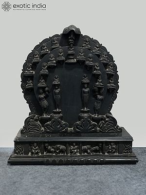 27"Jain Parigraha Statue | Home Decor | Black Marble | Exquisite Indian Art