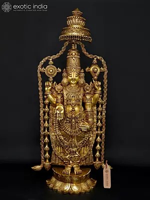 57" Large Size Lord Tirupati Balaji (Venkateshvara) Standing on Lotus | Brass Statue