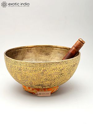 10" Hand Engraved Tibetan Singing Bowl with Cushion and Wooden Mallet | Meditation & Sound Healing Bowl