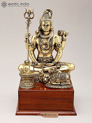9" Brass Superfine Lord Shiva with Nandi and Shivalinga on Wood Base