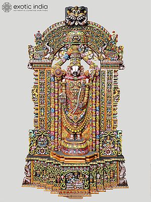 12 Feet High Lord Tirupati Balaji (Venkateshwara) with Kirtimukha Arch | Handmade Wood Sculpture