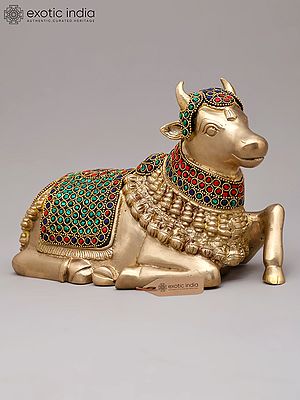 10'' Seated Nandi | Brass With Inlay Work