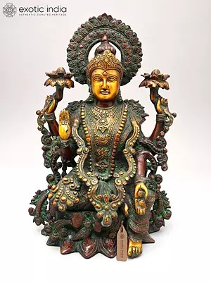 16" Goddess Lakshmi In Brass | Handmade | Made In India