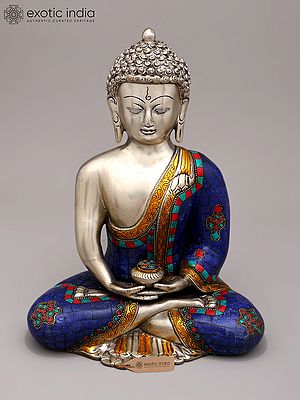12" Inlay Statue of Dhyani Buddha In Brass | Handmade | Made In India