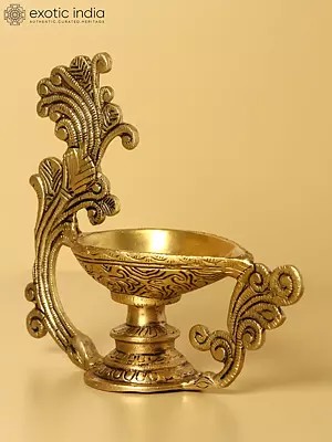 8" Lamp with Traditional Handle in Brass | Handmade | Made in India