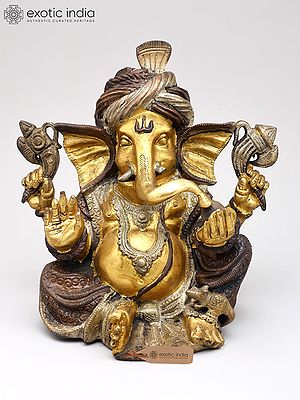 8" Pagdi Ganesha In Brass | Handmade | Made In India