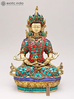 12" Amitabha Buddha with The Vase of Immortality - Tibetan Buddhist In Brass | Handmade | Made In India