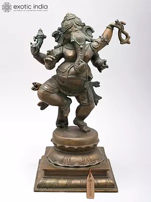 14" Dancing Ganesha Bronze Statue | Madhuchista Vidhana (Lost-Wax) | Panchaloha Bronze from Swamimalai