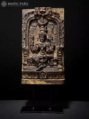 17" Wood Carved Mahadevi on Iron Stand