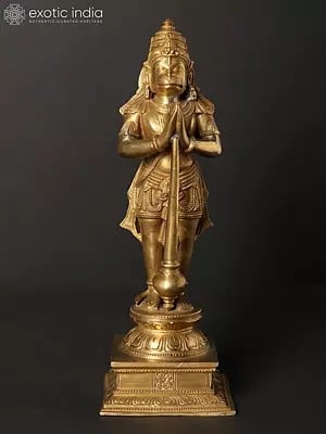 10" Standing Lord Hanuman Idol in Namaskar Mudra | Hoysala Art Bronze Statue