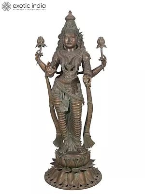 72" Super Large Goddess Lakshmi Bronze Sculpture Standing on Lotus