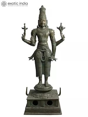 72" Super Large Standing Lord Vishnu in Blessing Gesture | Bronze Sculpture