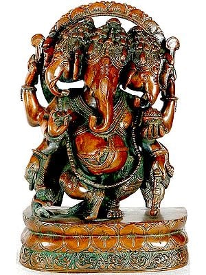 12" Trimukha Nrittya Ganesha In Brass | Handmade | Made In India