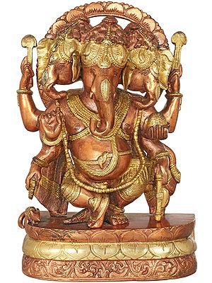 12" Trimukha Nrittya Ganesha In Brass | Handmade | Made In India