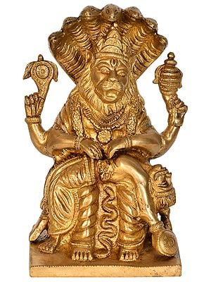8" Brass Lord Narasimha Statue Killing Hiranyakashipu | Handmade | Made in India