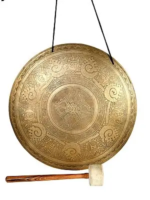 Tibetan Buddhist Vishva-Vajra Gong with Mantra and Curly Clouds