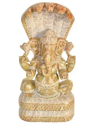 Lord Ganesha with Five Hooded Serpent Canopying Atop