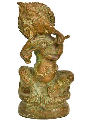 5" Fluting Lord Ganesha In Brass | Handmade | Made In India