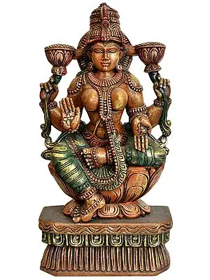 Kamalasana Goddess Lakshmi Wood Sculpture