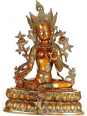 Large Size Green Tara (Tibetan Buddhist Deity) In Brass | Handmade | Made In India