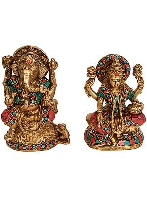 6" Ganesha Lakshmi In Brass | Handmade | Made In India