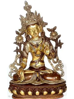 12" Tibetan Buddhist Deity White Tara In Brass | Handmade | Made In India