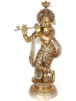 36" Large Size Lord Krishna In Brass | Handmade | Made In India