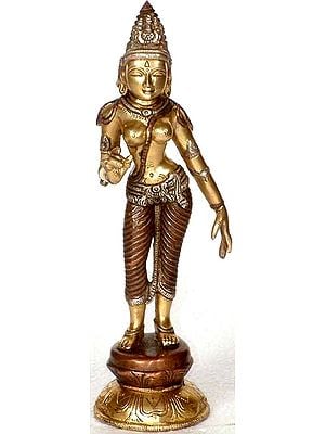 9" Standing Parvati In Brass | Handmade | Made In India