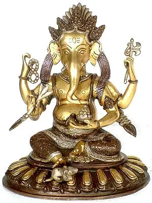 11" Four-Armed Ganesha In Brass | Handmade | Made In India