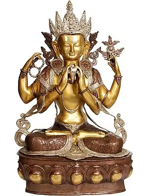 38" Large Size Chenresig The Four-Armed Avalokiteshvara (Tibetan Buddhist Deity) In Brass | Handmade | Made In India