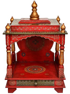 Large Size Wooden Pooja Temple with Drawer