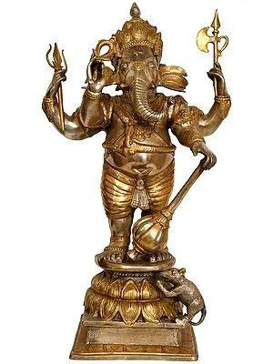 32" Large Size Warrior Ganesha In Brass | Handmade | Made In India