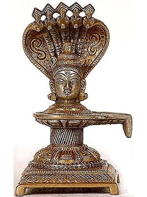 6" Mukha Linga Protected by Five Hooded Serpent In Brass | Handmade | Made In India