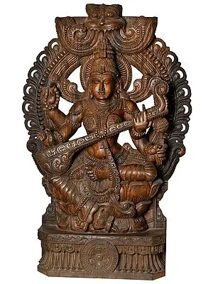Goddess Saraswati Seated on Lotus (Large Size)
