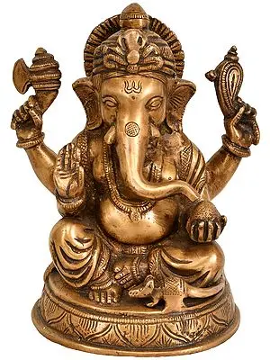 8" Ganesha Seated in Maharaja Lila Asana In Brass | Handmade | Made In India