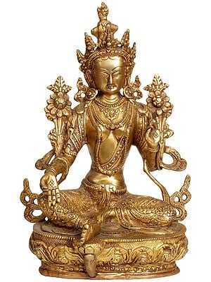 12" Tibetan Buddhist Deity- Green Tara (Sgrol ma ljang khu) In Brass | Handmade | Made In India