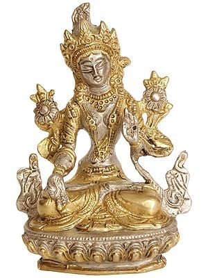 5" Goddess White Tara Idol in Brass | Tibetan Buddhist Deity Statue